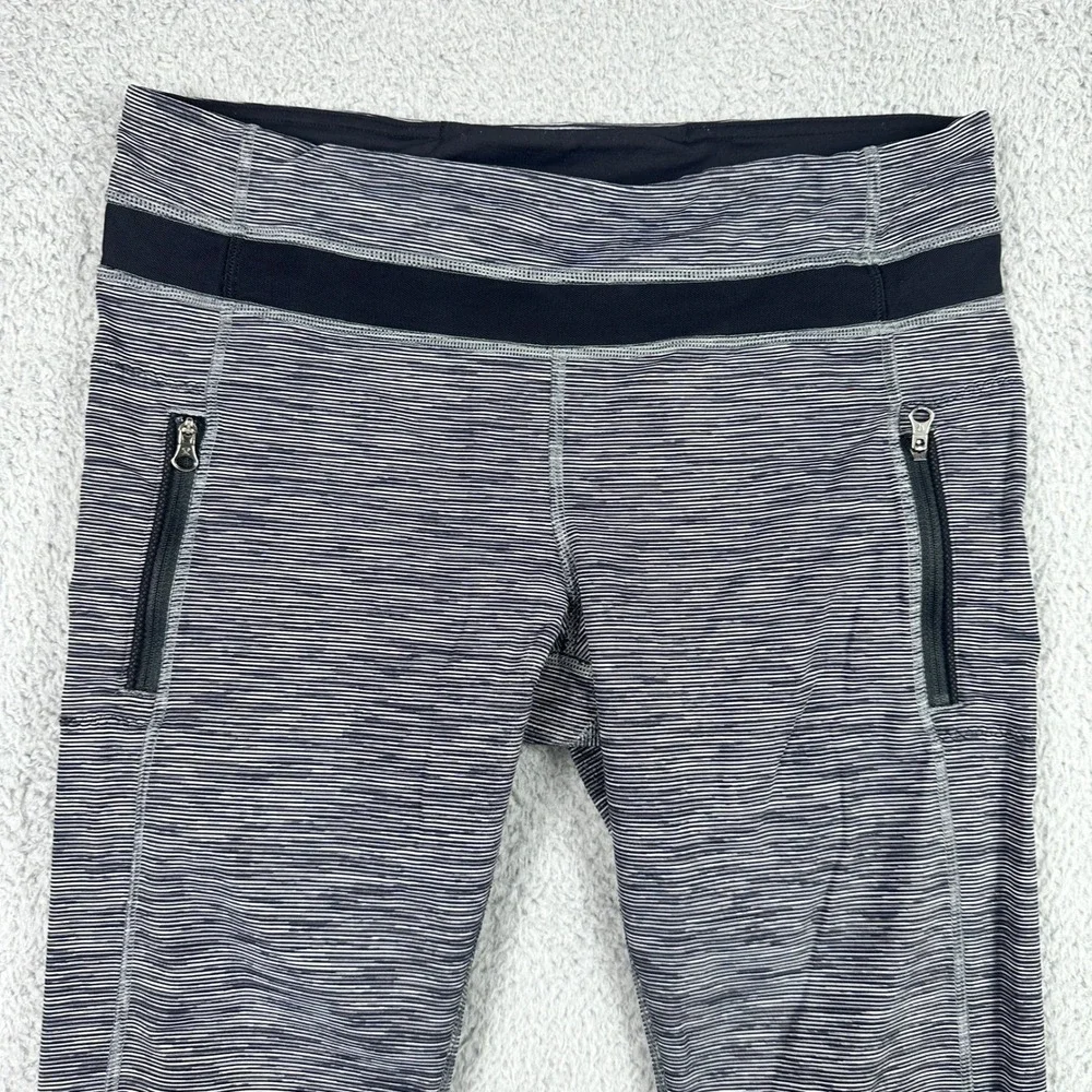 Lululemon Speed Up Leggings Womens 10 Black White Space Dye Stripe Mesh‎ 25